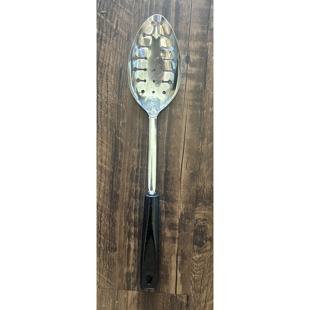 Vtg Ecko Key Hole Slotted Metal Serving Spoon Utensil Black Handle  12" USA Made